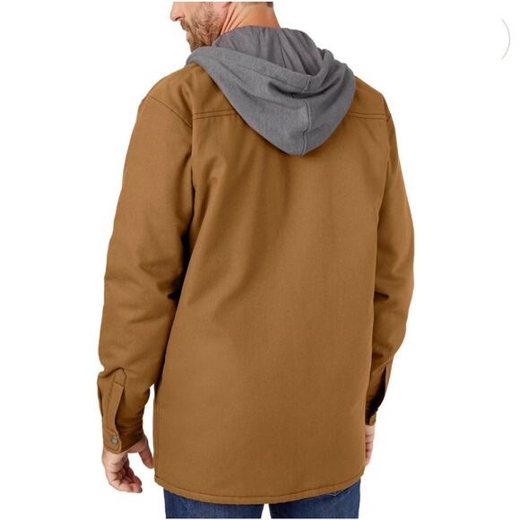 Genuine Dickies Fleece Hooded Snap/Zip Up Duck Shirt Jacket Brown Men’s 3XL - Picture 2 of 12